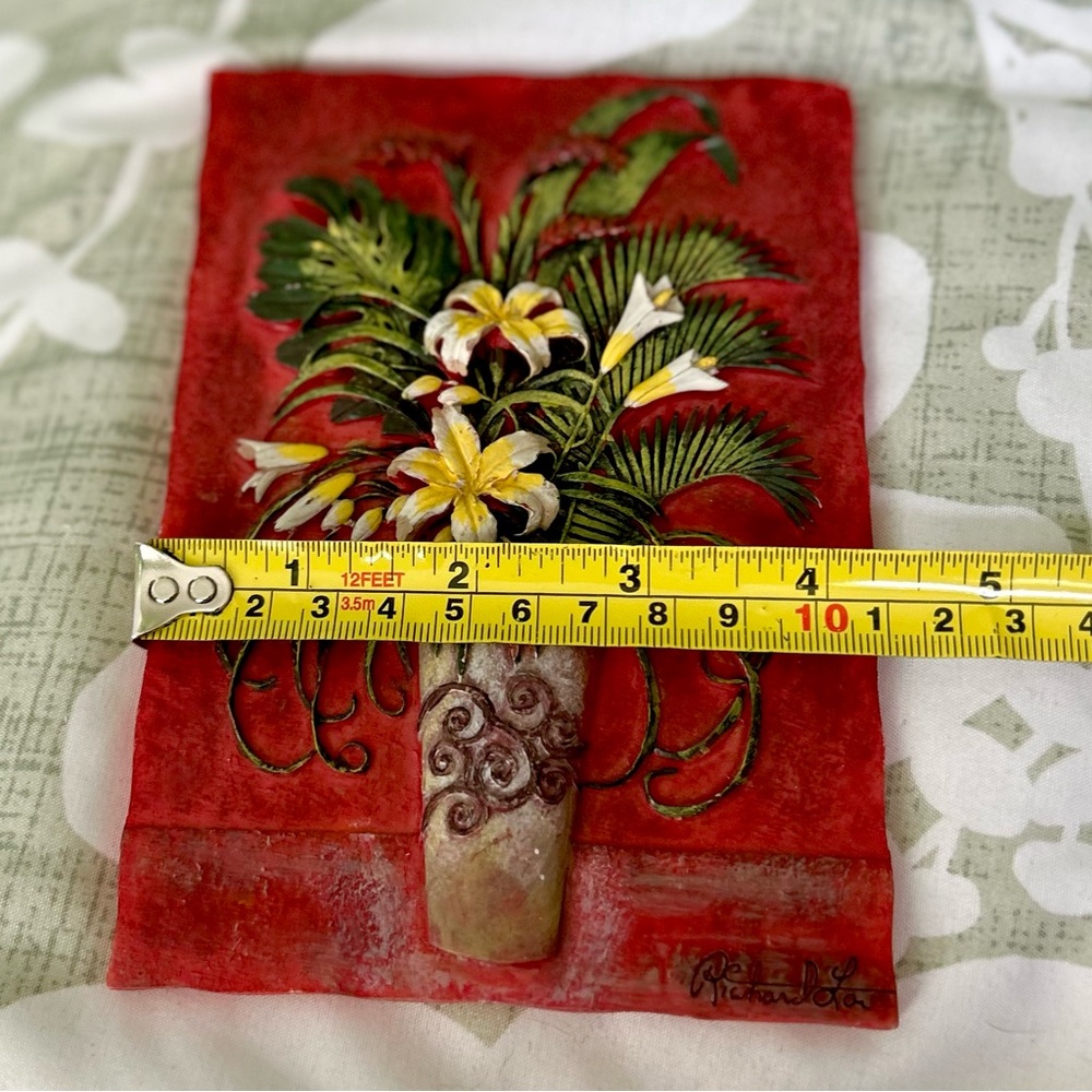 Floral VTG Red 3D Rustic Dainty Flower Plaque Wall Art Accent - Picture 6 of 6